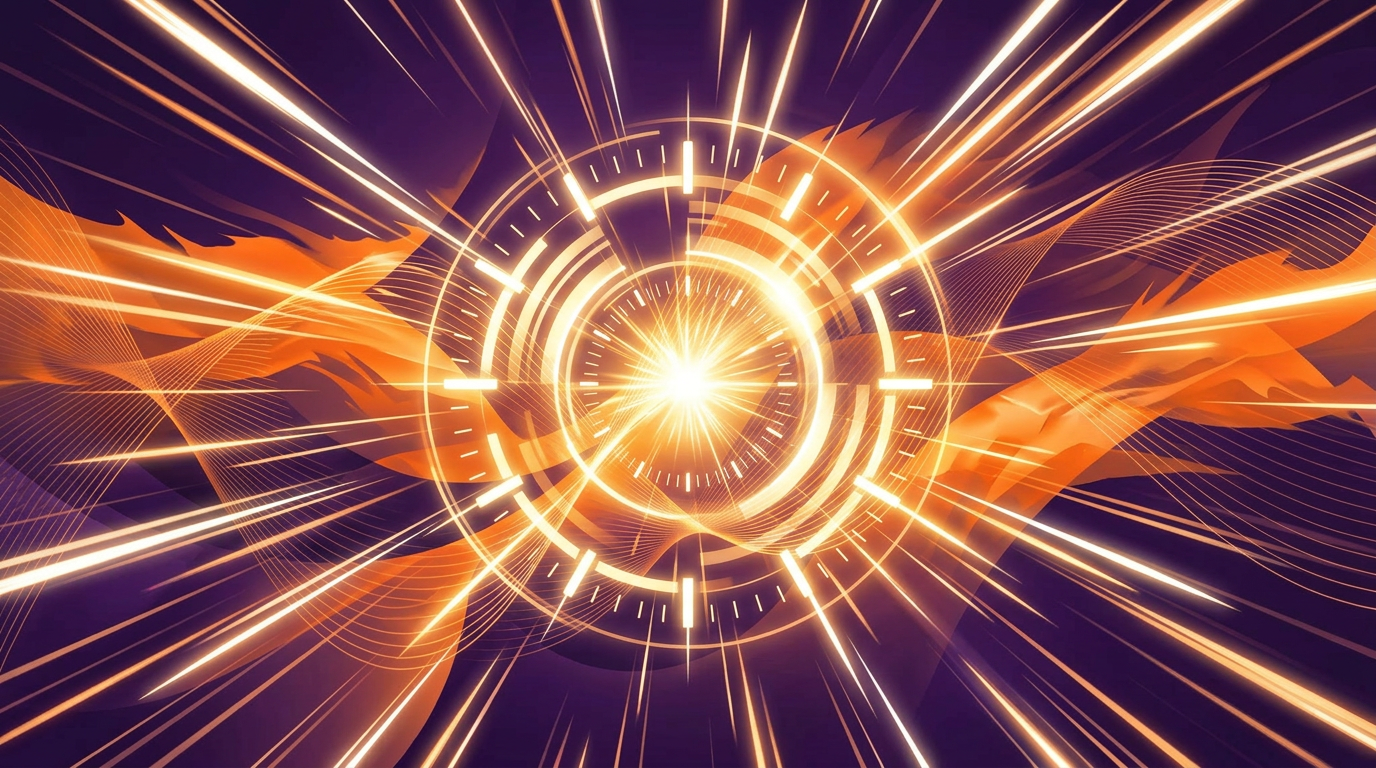 Abstract purple orange waves with urgent glowing nodes suggesting time pressure in the first hour of a PR crisis