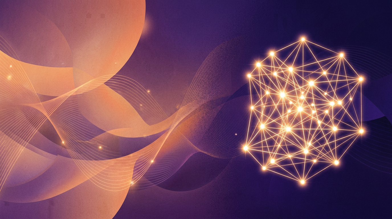 Abstract purple and orange waves showing contrast between wide shallow reach and deep focused impact nodes