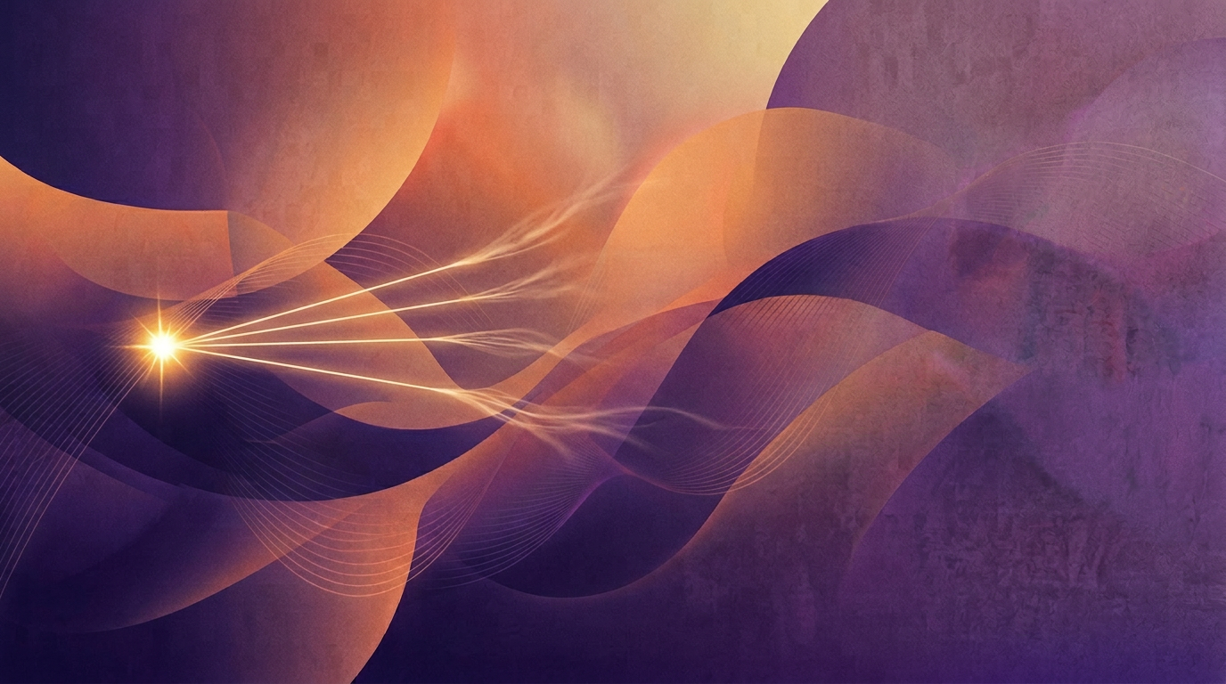 Abstract purple waves with sparse nodes representing the decision to hold back a press release